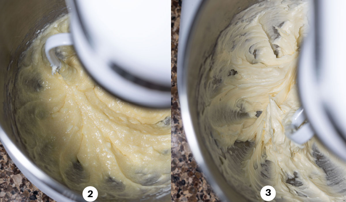 beating the batter with a stand mixer until it's thick and fluffy. 
