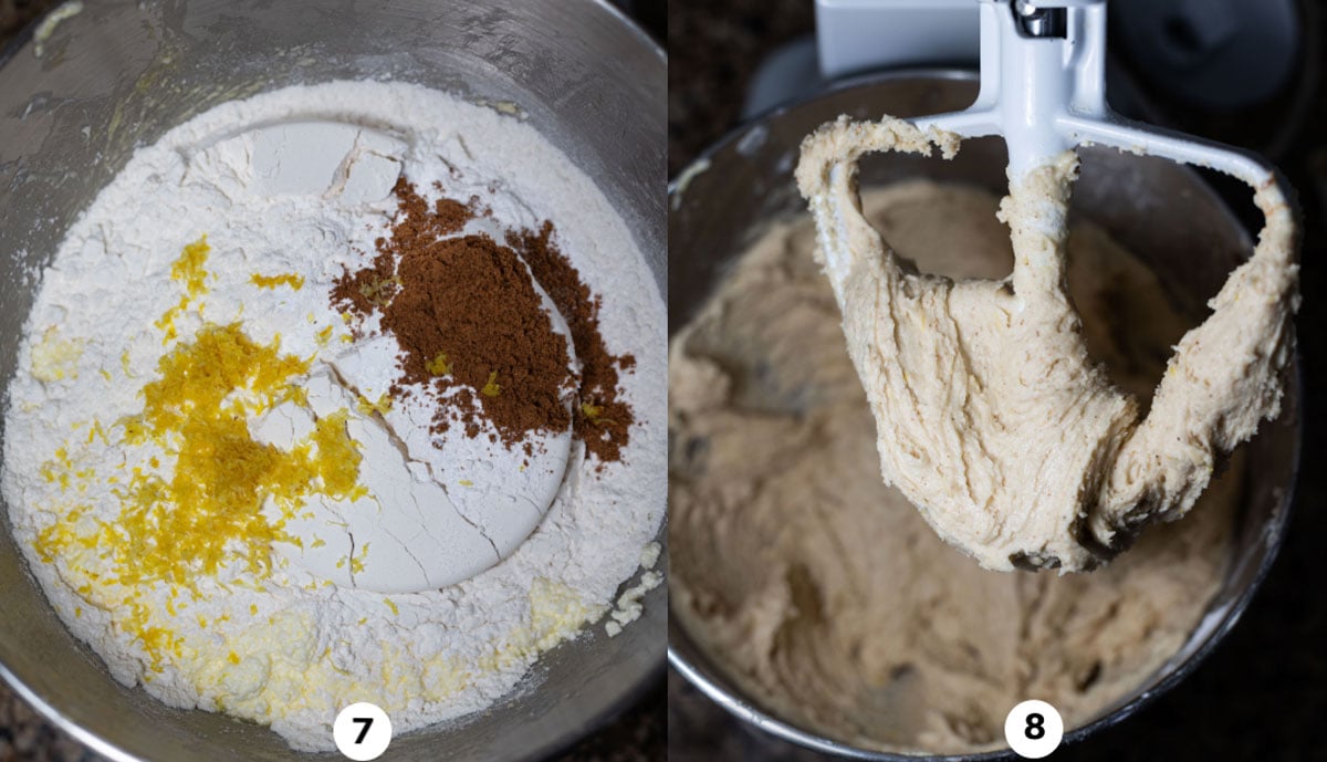 Making the dough by combining the dry ingredients with the wet. 