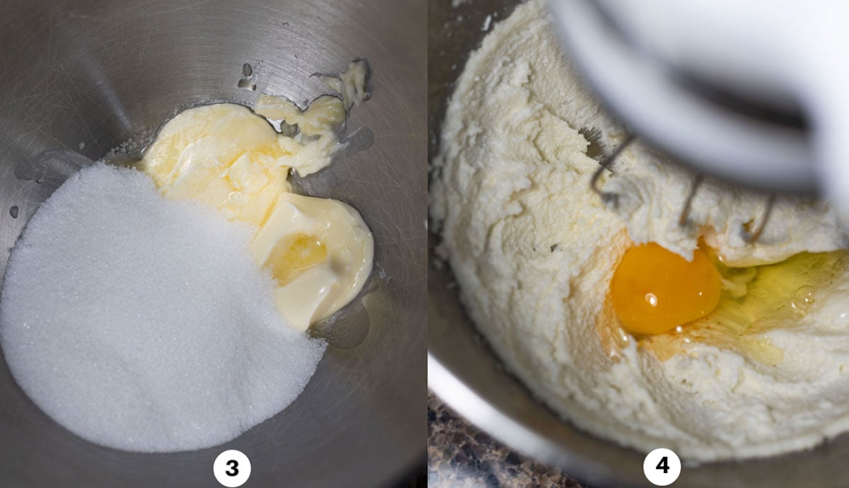 beating the butter and sugar, then adding the egg. 